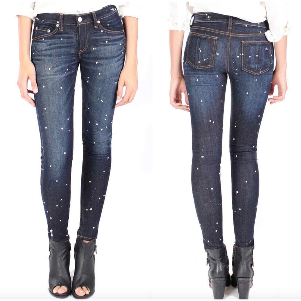 Rag & Bone Dark Wash Paint Anfield Splatter Skinny Jeans Size 29‎ Women's